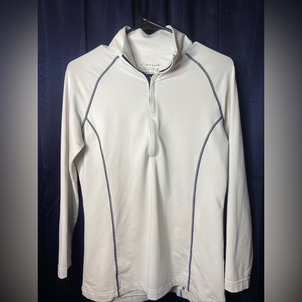 Peter Millar Women's  1/4 Zip Pullover (White/Navy) Medium “Lineage” UPF 50+
